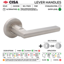 FS103 Complete Lockset 3SS, Lever Handles, Solid, On Round Rose, With Escutcheons, 137mm (l), Stainless Steel, Cylinder Sash Lock & Euro Cylinder Set, CISA-2