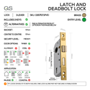 SALO Complete Key PVD Lockset, Lever Handles, Form, On Round Rose, With Escutcheons, Satin Brass, 3 Lever Sash Lock, QS-3