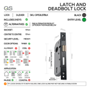 KRONE Complete Key Blk Lockset, Lever Handles, Form, On Round Rose, With Escutcheons, Black, 3 Lever Sash Lock, QS-3