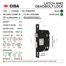 S116 KNOB Complete Lockset 5, Lever Handles, Hollow, On Round Rose, With Escutcheons, 137mm (l), Black, Sash Lock & Knob Cylinder Set, CISA-3