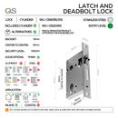 SAMBAVA Complete Lockset 1SS, Lever Handles, Tubular, On Round Rose, With Escutcheons, Stainless Steel, Cylinder Sash Lock & Euro Cylinder Set, QS-3