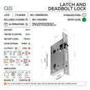 SAMBAVA Complete Lockset 4SS, Lever Handles, Tubular, On Round Rose, With Escutcheons, Stainless Steel, Cylinder Sash Lock & Knob Cylinder Set, QS-3