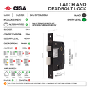 CISA Black Door Lock hardware detail; sharp modern attitude for a better door setup, 137mm (l).