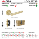 FT02 Complete Lockset 1B, Lever Handles, Tubular, On Round Rose, With Escutcheons, 137mm (l), Satin Brass, Cylinder Sash Lock & Euro Cylinder Set, CISA-1