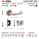 FT08 Complete Lockset 1SS, Lever Handles, Tubular, On Round Rose, With Escutcheons, 137mm (l), Stainless Steel, Cylinder Sash Lock & Euro Cylinder Set, CISA-1