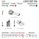 SAMBAVA Complete Lockset 1SS, Lever Handles, Tubular, On Round Rose, With Escutcheons, Stainless Steel, Cylinder Sash Lock & Euro Cylinder Set, QS-1