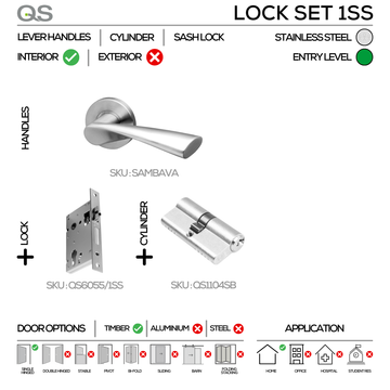 Main product view of QS Stainless Steel Cylinder Lock, made for patio and sliding doors with tough stainless shine.