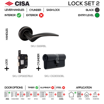 Main product view showing CISA Black Cylinder Lock — dark, sleek, and ready to stand out for patio and sliding doors, 137mm (l).