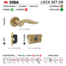 FS110 Complete Lockset 2B , Lever Handles, Hollow, On Round Rose, With Escutcheons, 137mm (l), Satin Brass, Cylinder Sash Lock & Euro Cylinder Set, CISA-1