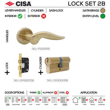 Main product view of CISA Satin Brass Cylinder Lock, made for patio and sliding doors with solid brass style, 137mm (l).