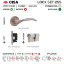 FS101 Complete Lockset 2SS, Lever Handles, Solid, On Round Rose, With Escutcheons, 137mm (l), Stainless Steel, Cylinder Sash Lock & Euro Cylinder Set, CISA-1