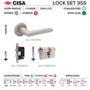 FS103 Complete Lockset 3SS, Lever Handles, Solid, On Round Rose, With Escutcheons, 137mm (l), Stainless Steel, Cylinder Sash Lock & Euro Cylinder Set, CISA-1