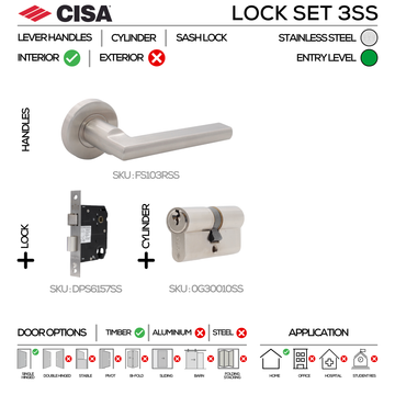 CISA Stainless Steel Cylinder Lock main product view; clean stainless confidence for a better door setup, 137mm (l).