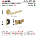 FT02 KNOB Complete Lockset 4B, Lever Handles, Tubular, On Round Rose, With Escutcheons, 137mm (l), Satin Brass, Sash Lock & Knob Cylinder Set, CISA-1