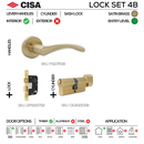 FS107 KNOB Complete Lockset 4B, Lever Handles, Tubular, On Round Rose, With Escutcheons, 137mm (l), Satin Brass, Sash Lock & Knob Cylinder Set, CISA-1