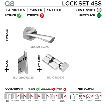 Main product view of QS Stainless Steel Cylinder Lock, made for patio and sliding doors with tough stainless shine.
