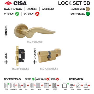 Main product view of CISA Satin Brass Cylinder Lock, made for patio and sliding doors with solid brass style, 137mm (l).