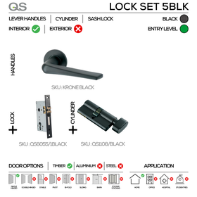 QS Black Cylinder Lock shown in main product view, giving patio and sliding doors sharp modern attitude.