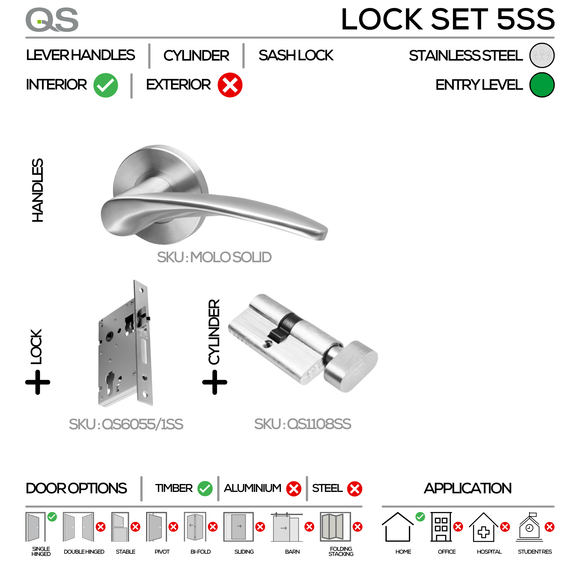 QS Stainless Steel Cylinder Lock main product view; clean stainless confidence for a better door setup.