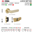 FS203 KNOB Complete Lockset 6B, Lever Handles, Hollow, On Round Rose, With Escutcheons, 137mm (l), Satin Brass, Sash Lock & Knob Cylinder Set, CISA)-1