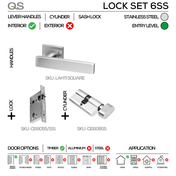 QS Stainless Steel Cylinder Lock for patio and sliding doors, main product view with strong stainless style.