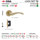 FS107 KEY Complete Lockset 7B, Lever Handles, Hollow, On Round Rose, With Escutcheons, 137mm (l), Satin Brass, 3L Sash Lock Set, CISA-1