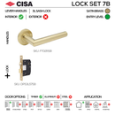 FT02 KEY Complete Lockset 7B, Lever Handles, Hollow, On Round Rose, With Escutcheons, 137mm (l), Satin Brass, 3L Sash Lock Set, CISA-1
