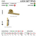 Main product view of QS Satin Brass Door Lock, made for patio and sliding doors with solid brass style.