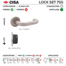 FT08 KEY Complete Lockset 7SS, Lever Handles, Tubular, On Round Rose, With Escutcheons, 137mm (l), Stainless Steel, 3L Sash Lock Set, CISA-1