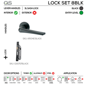 Main product view showing QS Black Door Lock — dark, sleek, and ready to stand out for patio and sliding doors.