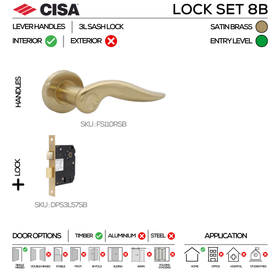 CISA Satin Brass Door Lock for patio and sliding doors, main product view with warm brass confidence, 137mm (l).