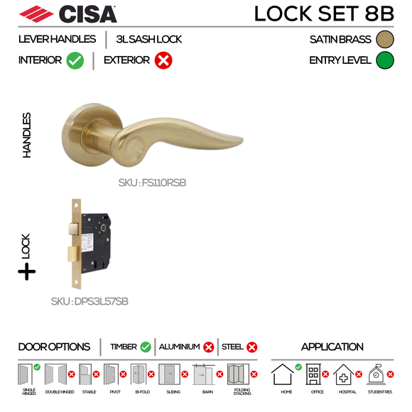 CISA Satin Brass Door Lock for patio and sliding doors, main product view with warm brass confidence, 137mm (l).