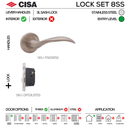 FS101 KEY Complete Lockset 8SS, Lever Handles, Solid, On Round Rose, With Escutcheons, 137mm (l), Stainless Steel, 3L Sash Lock Set, CISA-1