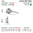 MOLO Complete Key Lockset 8SS, Lever Handles, Solid, On Round Rose, With Escutcheons, Stainless Steel, 3 Lever Sash Lock Set, QS-1