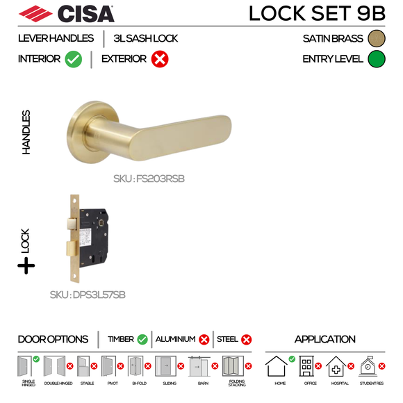 CISA Satin Brass Door Lock main product view for patio and sliding doors — warm brass confidence, 137mm (l).