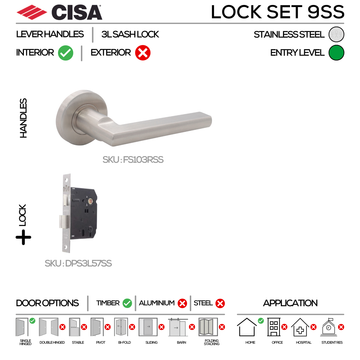 CISA Stainless Steel Door Lock for patio and sliding doors, main product view with strong stainless style, 137mm (l).
