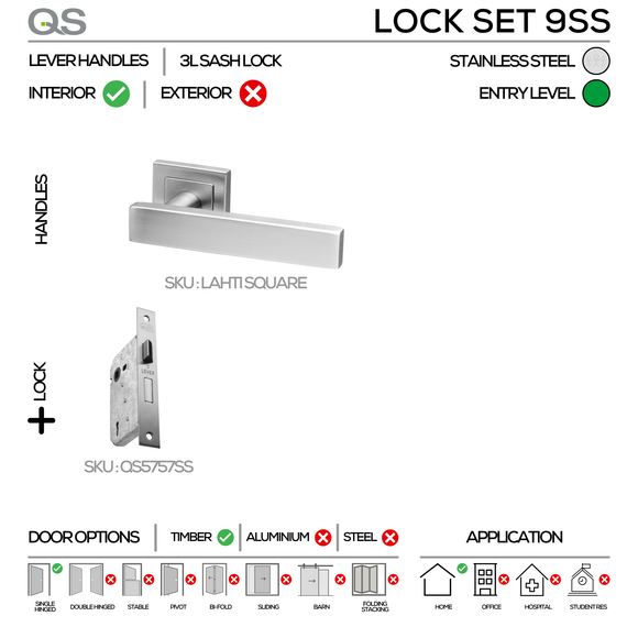 Main product view showing QS Stainless Steel Cylinder Lock — tough stainless shine for patio and sliding doors.