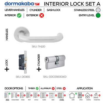 Main product view showing DORMAKABA Stainless Steel Cylinder Lock — tough stainless shine for patio and sliding doors, 137mm (l).