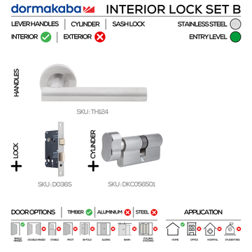 DORMAKABA Stainless Steel Cylinder Lock main product view; clean stainless confidence for a better door setup, 137mm (l).