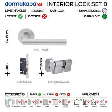 DORMAKABA Stainless Steel Cylinder Lock main product view for patio and sliding doors — strong stainless style, 137mm (l).