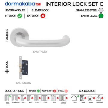DORMAKABA Stainless Steel Door Lock main product view for patio and sliding doors — strong stainless style, 137mm (l).