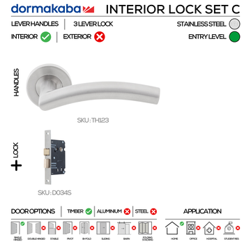 DORMAKABA Stainless Steel Door Lock for patio and sliding doors, main product view with strong stainless style, 137mm (l).