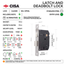 FT08 KEY Complete Lockset 7SS, Lever Handles, Tubular, On Round Rose, With Escutcheons, 137mm (l), Stainless Steel, 3L Sash Lock Set, CISA-3