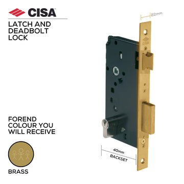 CISA latch and deadbolt lock, 40mm backset, Brass forend