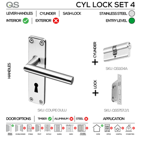 Coupe  Oulu Cylinder lockset, Lever Handle, Coupé, On Plate, Stainless Steel, QS