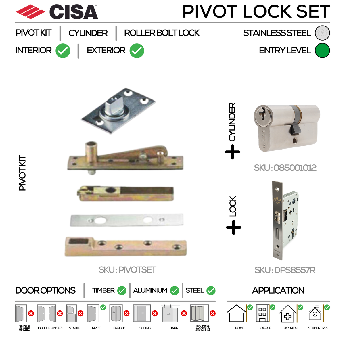 CISA Standard Stainless Steel Door Lock Up To 100kg | The Stickman Store