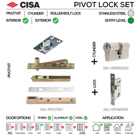 Standard Pivot Lock Set, Up to 100kg, Stainless Steel, CISA