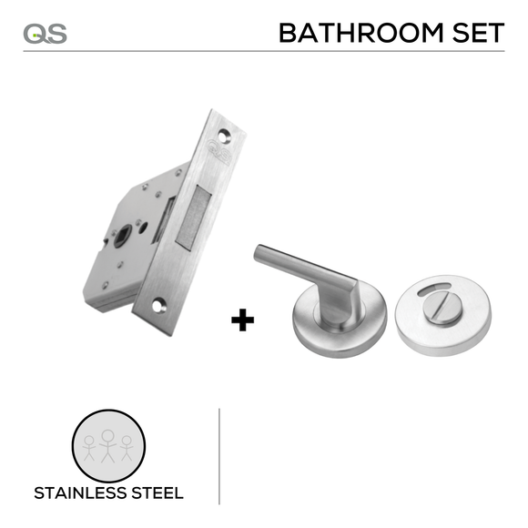 Main product view of QS Stainless Steel Deadbolt Lock, made for bathroom doors with tough stainless shine.
