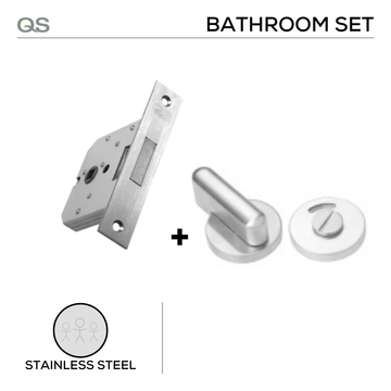 QS Stainless Steel Deadbolt Lock for bathroom doors, main product view with strong stainless style.