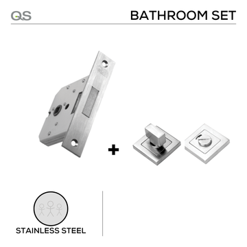 QS Stainless Steel Deadbolt Lock for bathroom doors, main product view with strong stainless style.